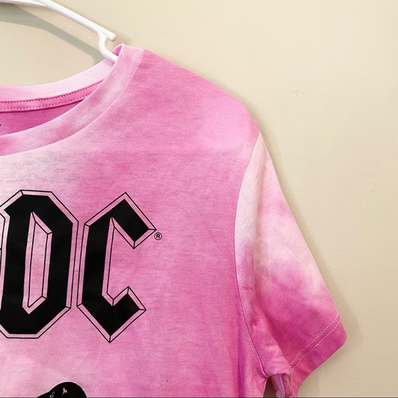 AC/DC Tie Dye Pink Crop Top Band Tee Cannon Rock - Picture 2 of 6